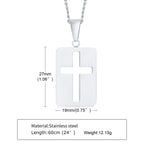 Men Necklaces, Cross Cut Out Pendant, Stainless Steel Small Dog Tag Necklace, Christ Religion Jewelry