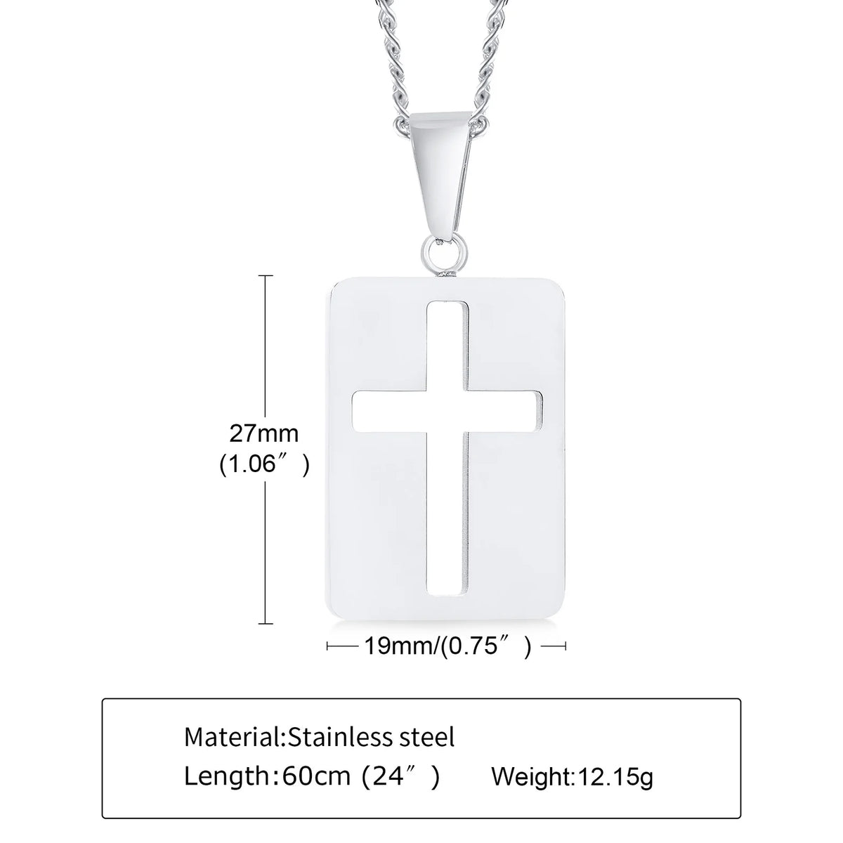 Men Necklaces, Cross Cut Out Pendant, Stainless Steel Small Dog Tag Necklace, Christ Religion Jewelry