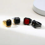 Man Ring Black Carnelian Signet Rings Stainless Steel Square Pinky Rings Gents Wealth And Rich Status Jewelry