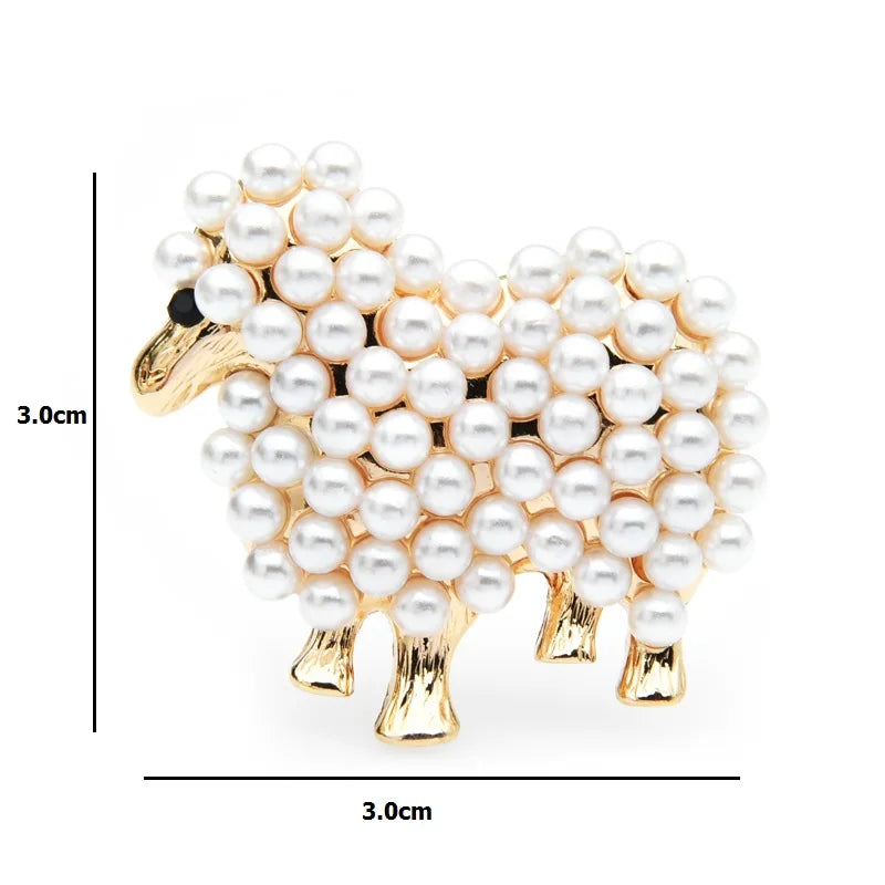 Wuli&baby Small Pearl Sheep Brooches Women White Black Animal Casual Party Brooch Pins Gifts