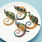 PENDRA Chameleon Lizard Multicolor Rhinestone Brooch
