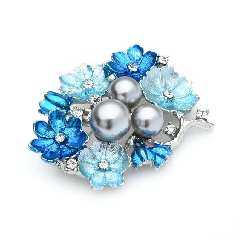 PENDRA Azurea Large Pearl Blue Enamel Brooch