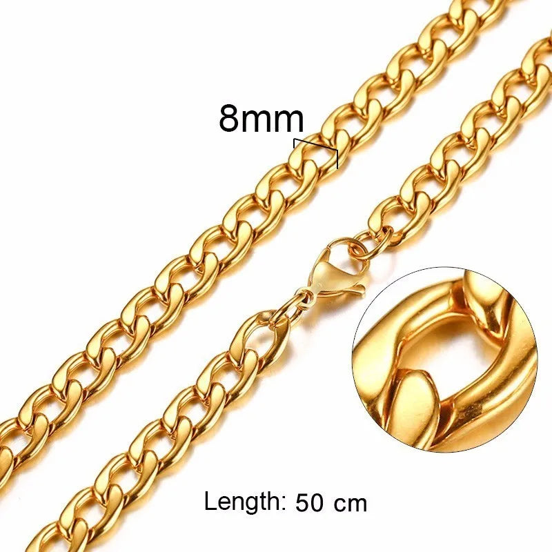 Figaro Necklace Men,Stainless Steel Curb Chain, Man Necklace, 5 to 8mm Link Chain