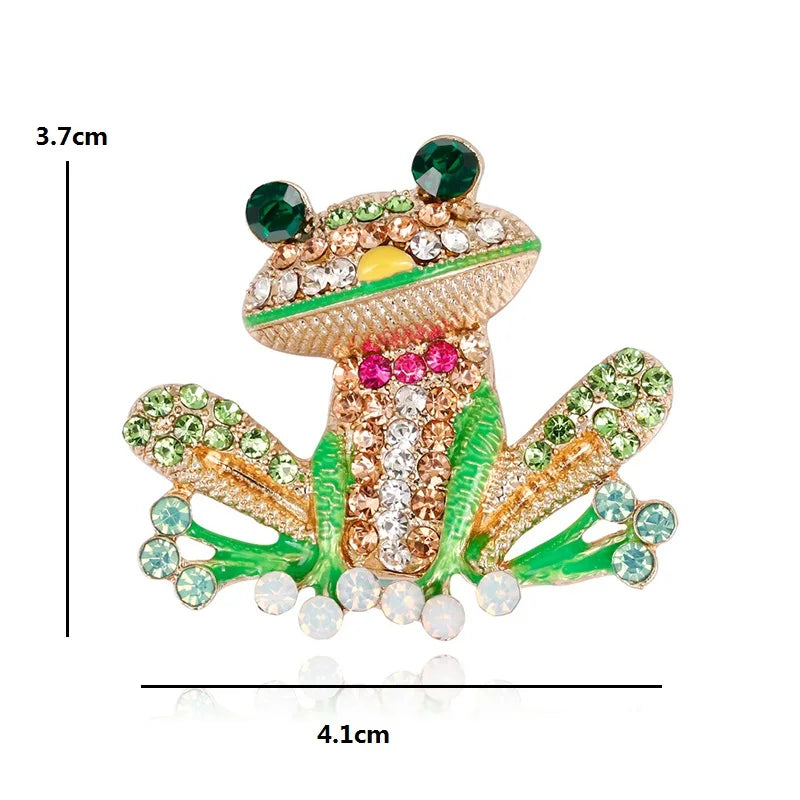 PENDRA Frogglow Rhinestone Frog Brooch