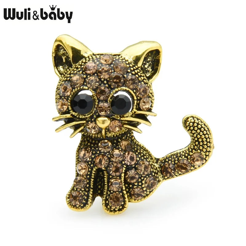 PENDRA Velvet Rhinestone Cat Brooch