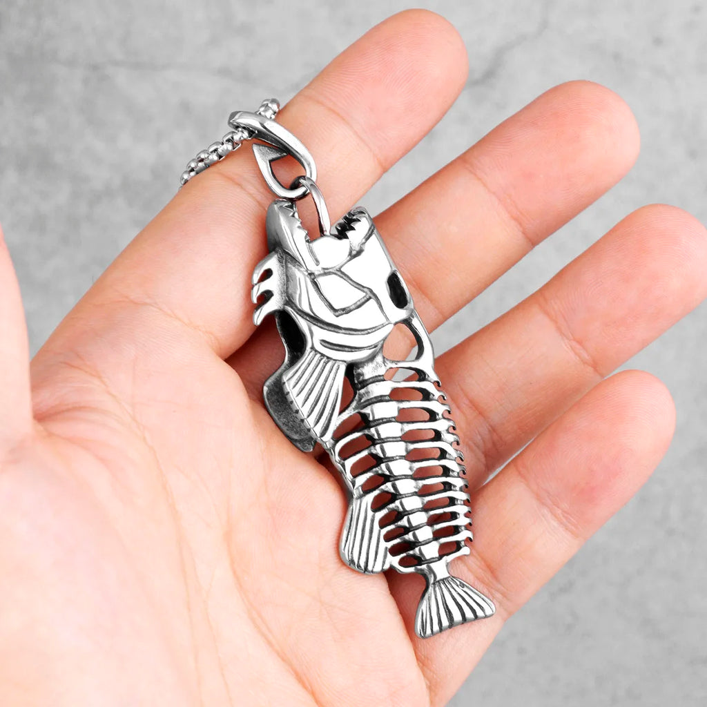PENDRA Piranha Fish Bones Steel Necklace