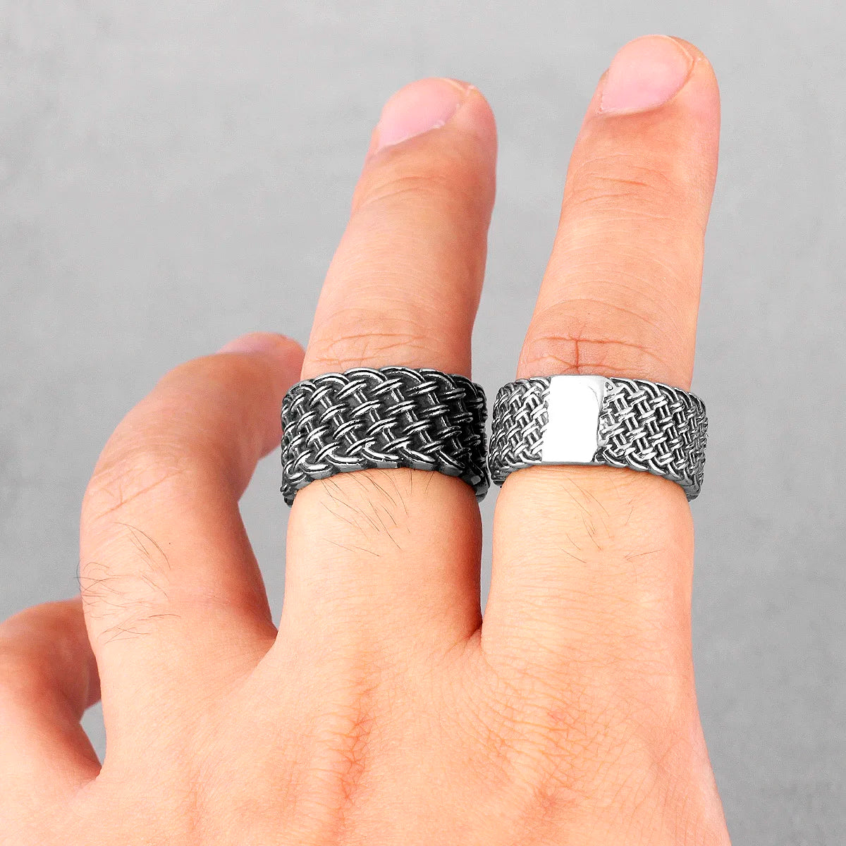 PENDRA Grid Weave Industrial Steel Ring