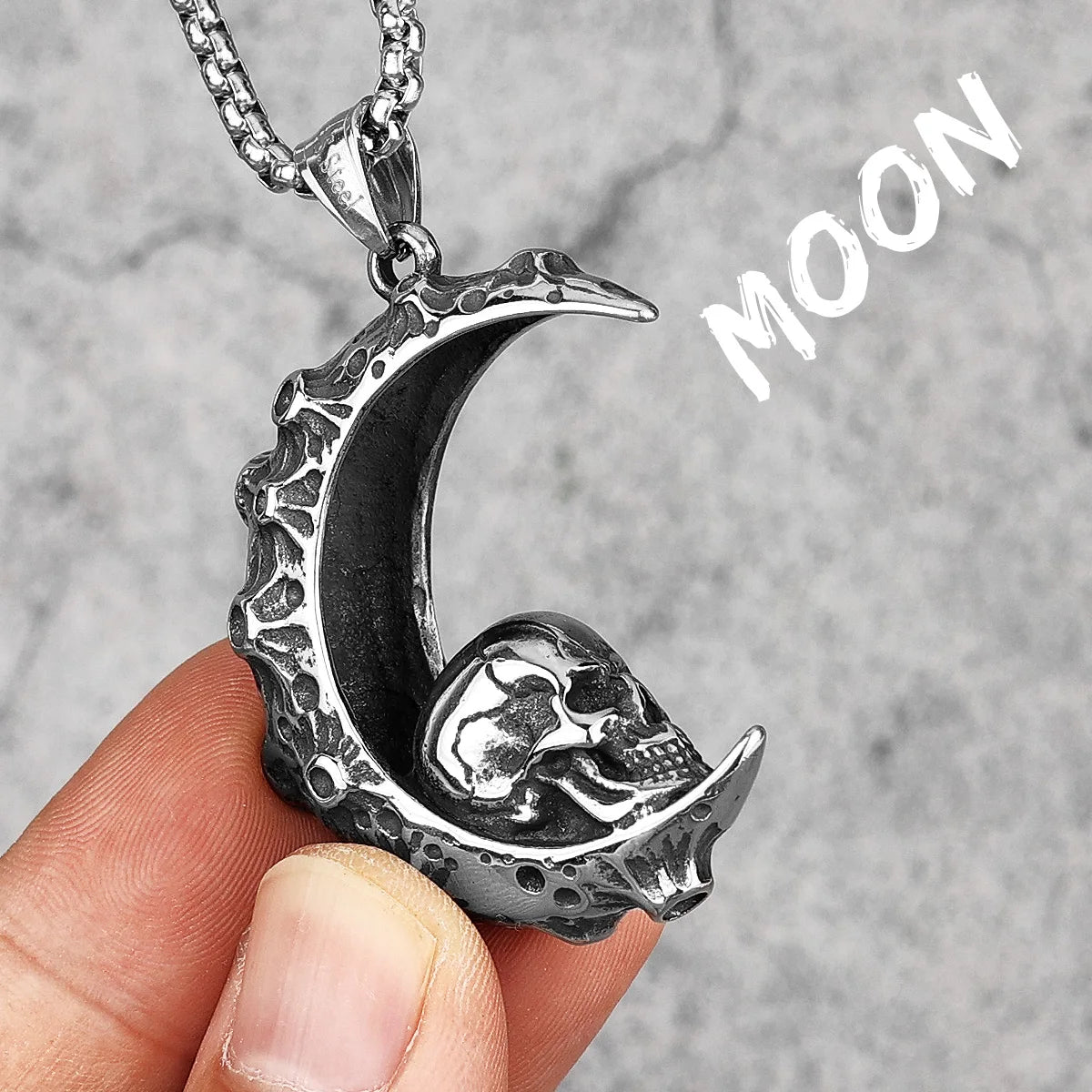 Moon Skull Stainless Steel Men Necklaces Pendants Chain Gothic Punk Unique for Boyfriend Male Jewelry Creativity Gift Wholesale