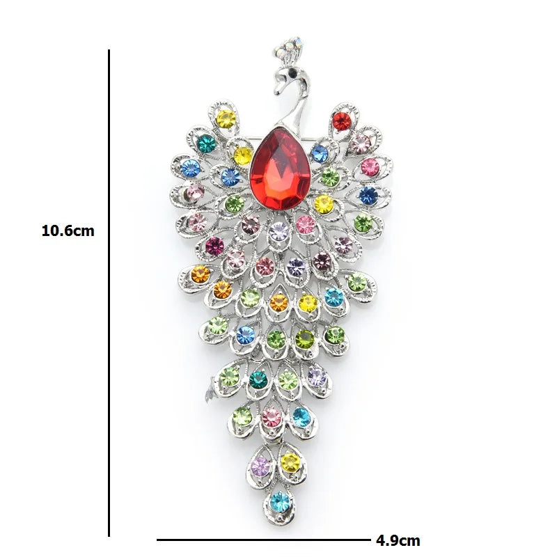 PENDRA Grand Peacock Rhinestone Bird Brooch