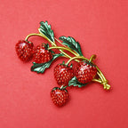 PENDRA Strawberrya Red Enamel Strawberry Brooch