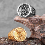 Archangel Saint Michael Exorcism Stainless Steel Mens Rings Punk Amulet for Male Boyfriend Jewelry Creativity Gift Wholesale