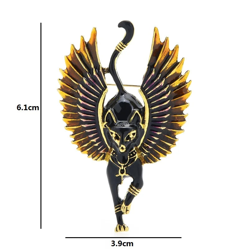 PENDRA Winged Cat Enamel Animal Brooch