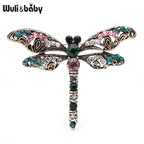 PENDRA Rhinestone Green Red Dragonfly Brooch