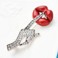 PENDRA Crystal Women Hand Gesture Red Enamel Lip Brooch