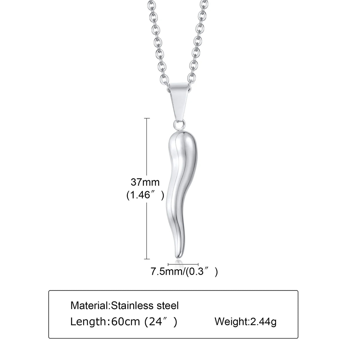 ITALIAN HORN Necklace , Stainless Steel Italian Cornicello Charm Pendant Necklaces, Unisex Men and Women Jewelry
