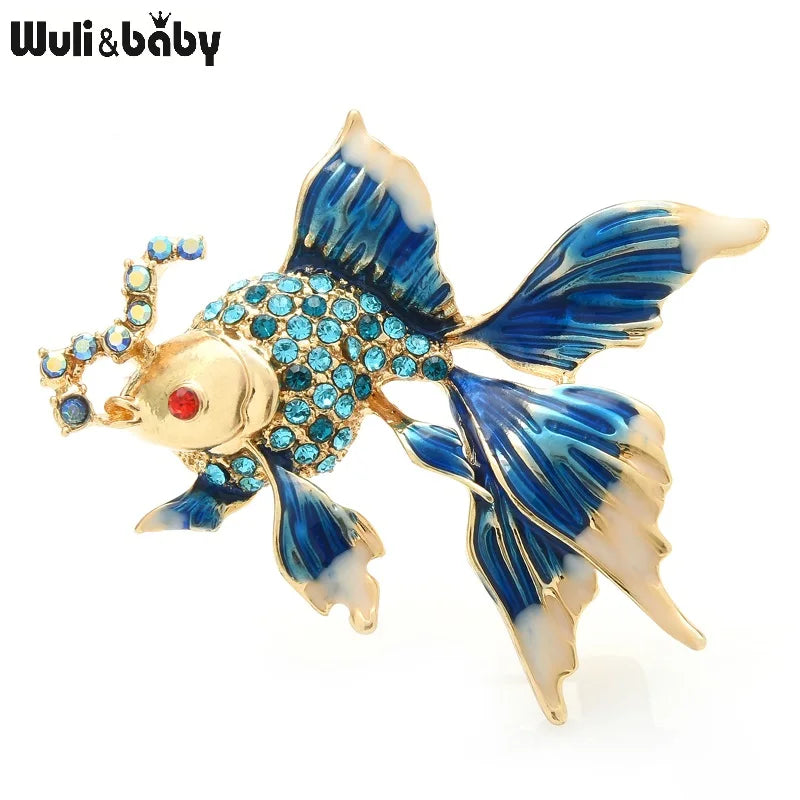 Wuli&baby Enamel Fish Brooches Women Unisex 3-color Rhinestone Sea Animal Party Office Brooch Pins Gifts