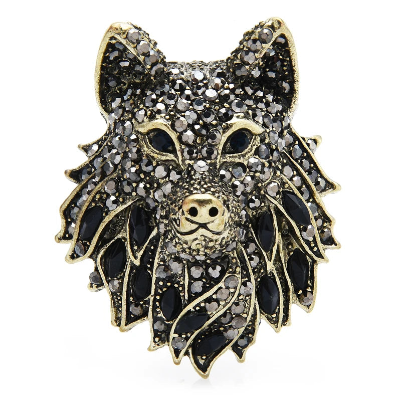 PENDRA Nightfall Rhinestone Wolf Brooch