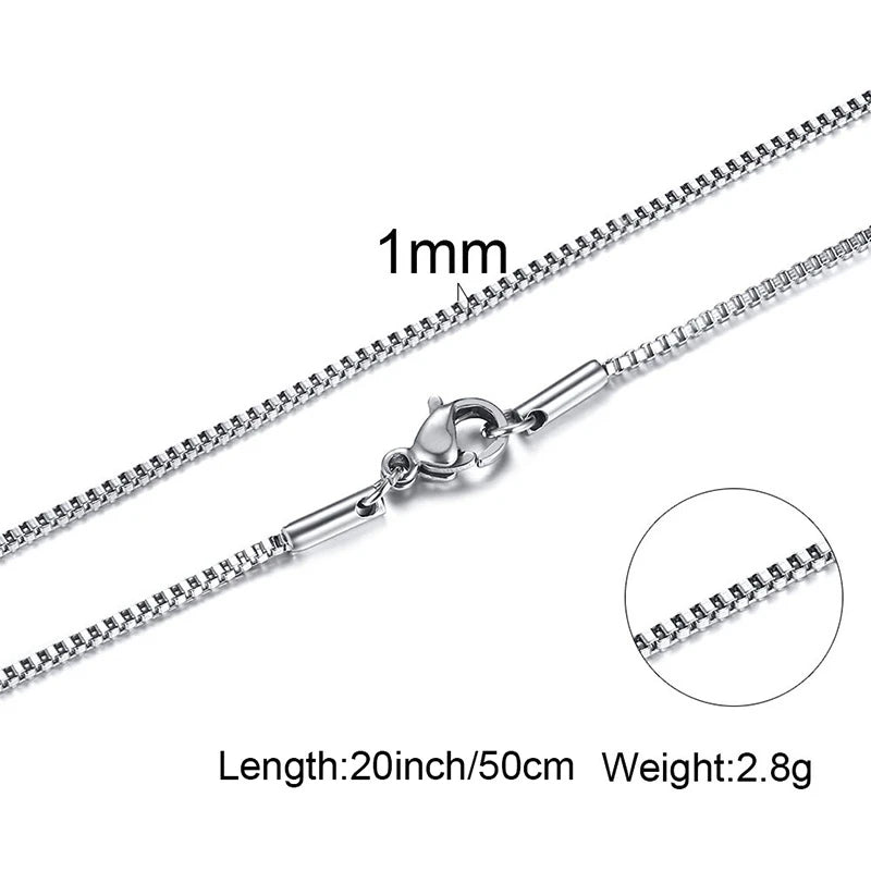 1/2/3mm Box Chain Necklaces for Men Women,Delicate Square Stainless Steel Chains Links Collars,Jewelry Gift 18To24 Inch