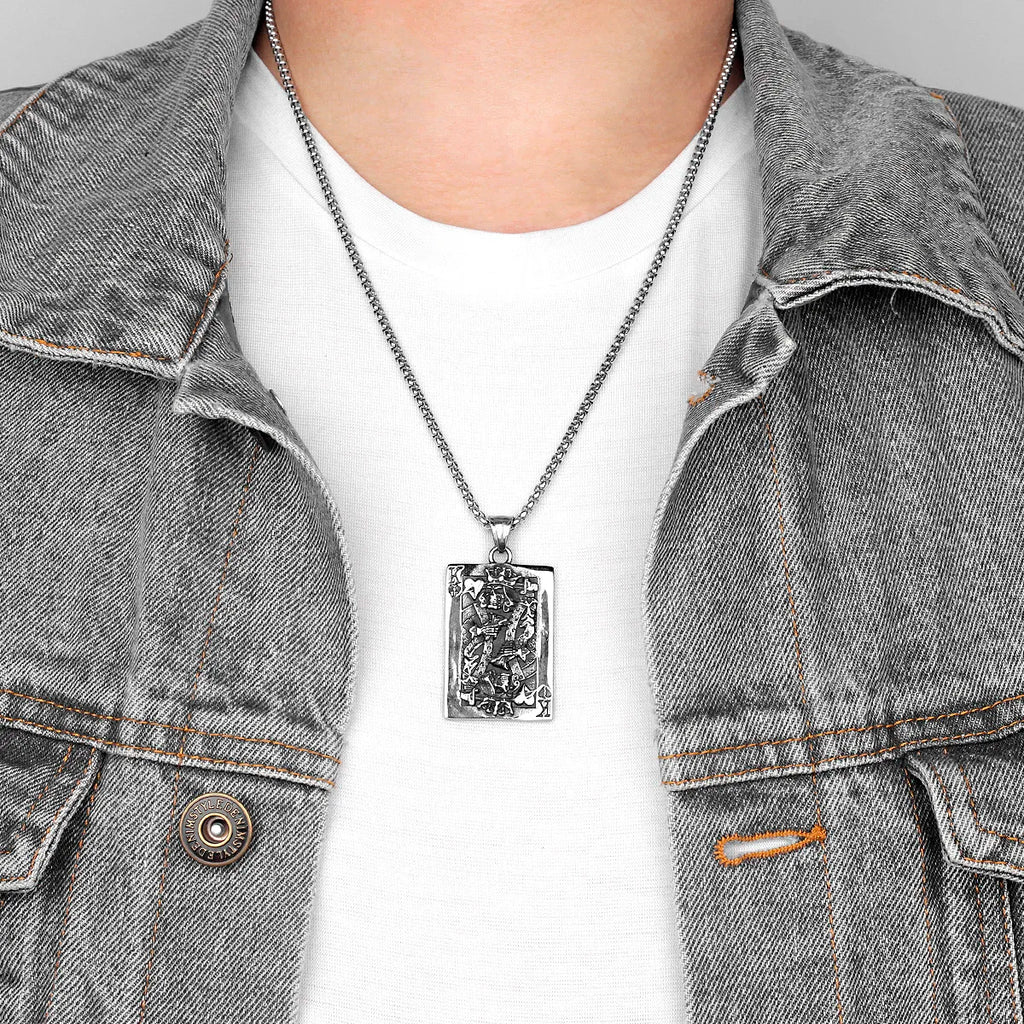 PENDRA Spade King Skull Steel Necklace