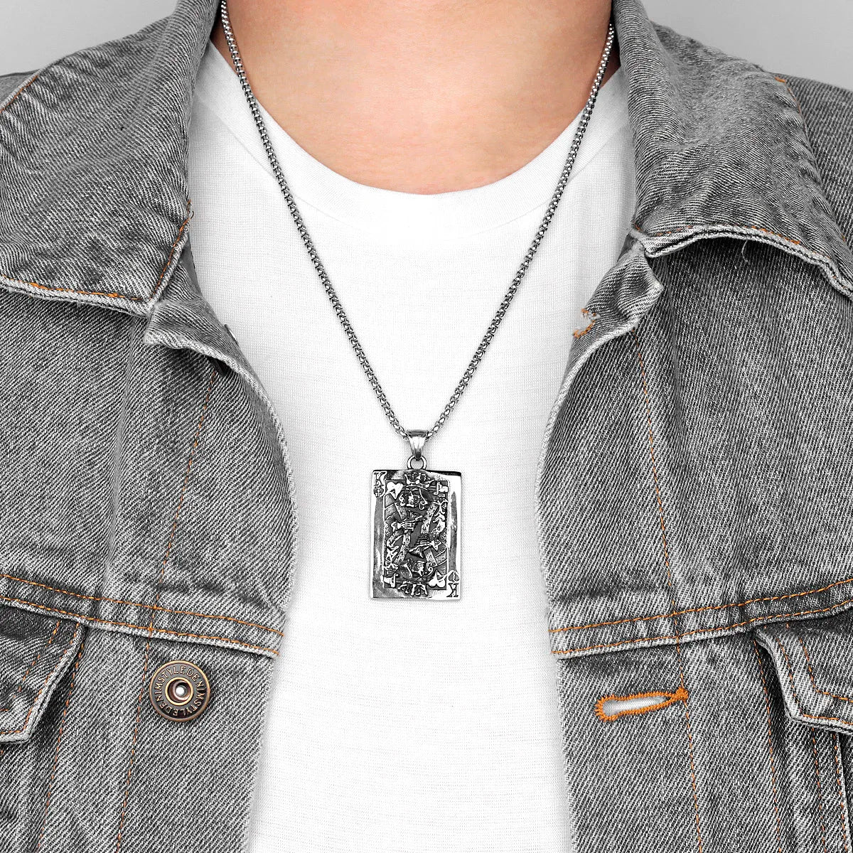 PENDRA Spade King Skull Steel Necklace