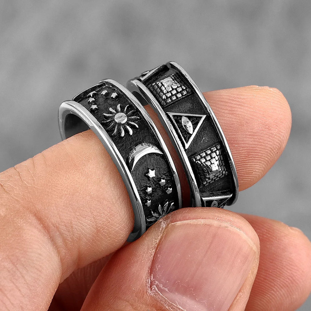 PENDRA Pyramid Moon Sun Steel Ring
