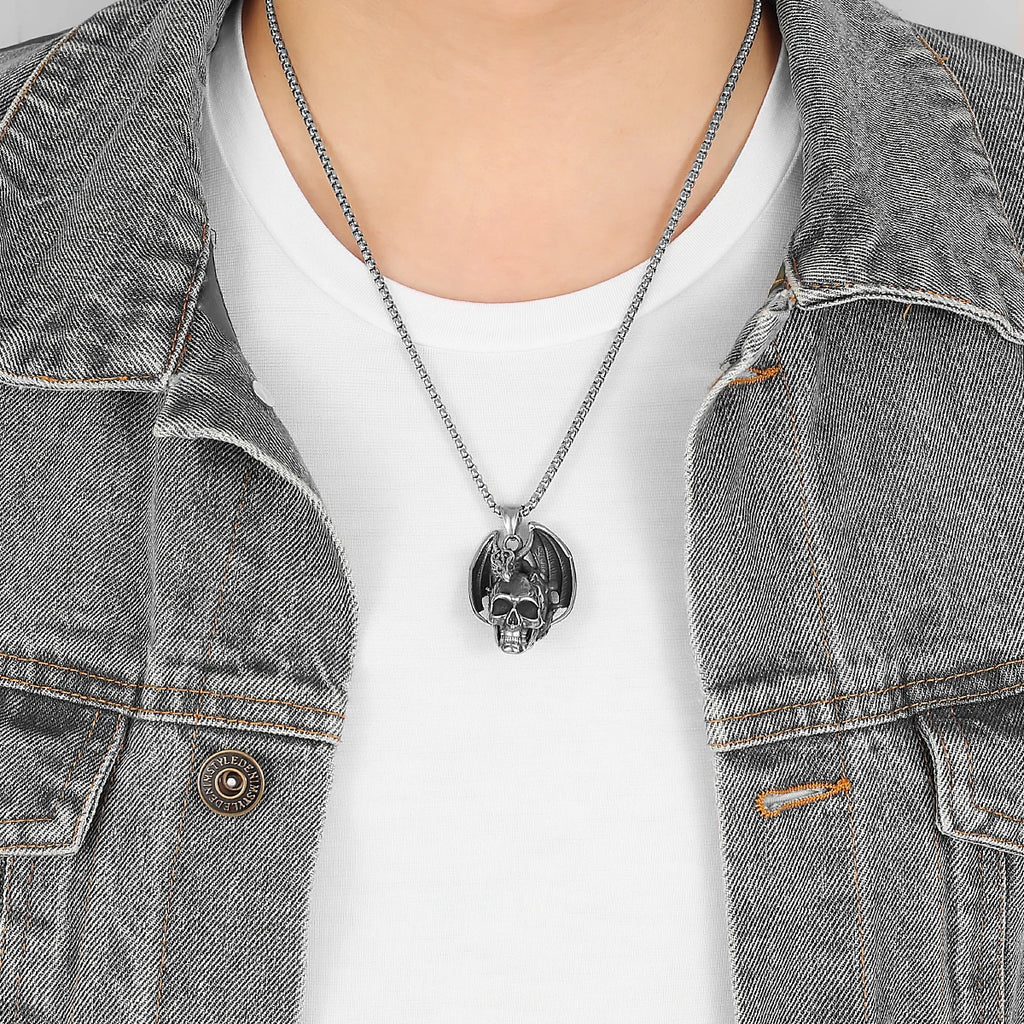 PENDRA Demon Dragon Skull Steel Necklace