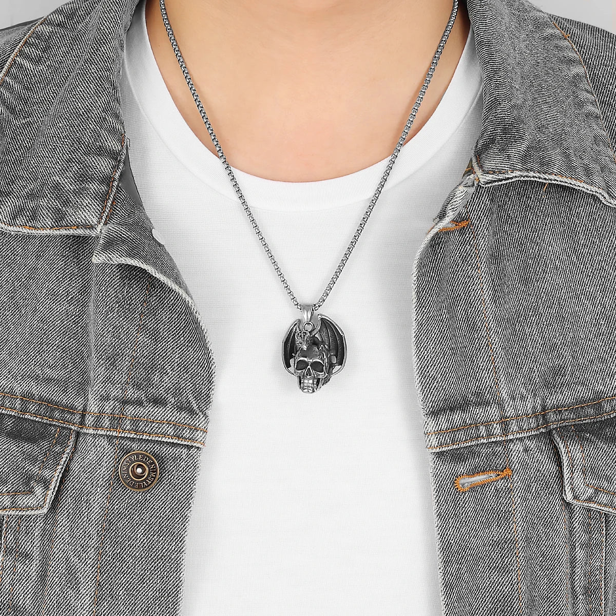 PENDRA Demon Dragon Skull Steel Necklace