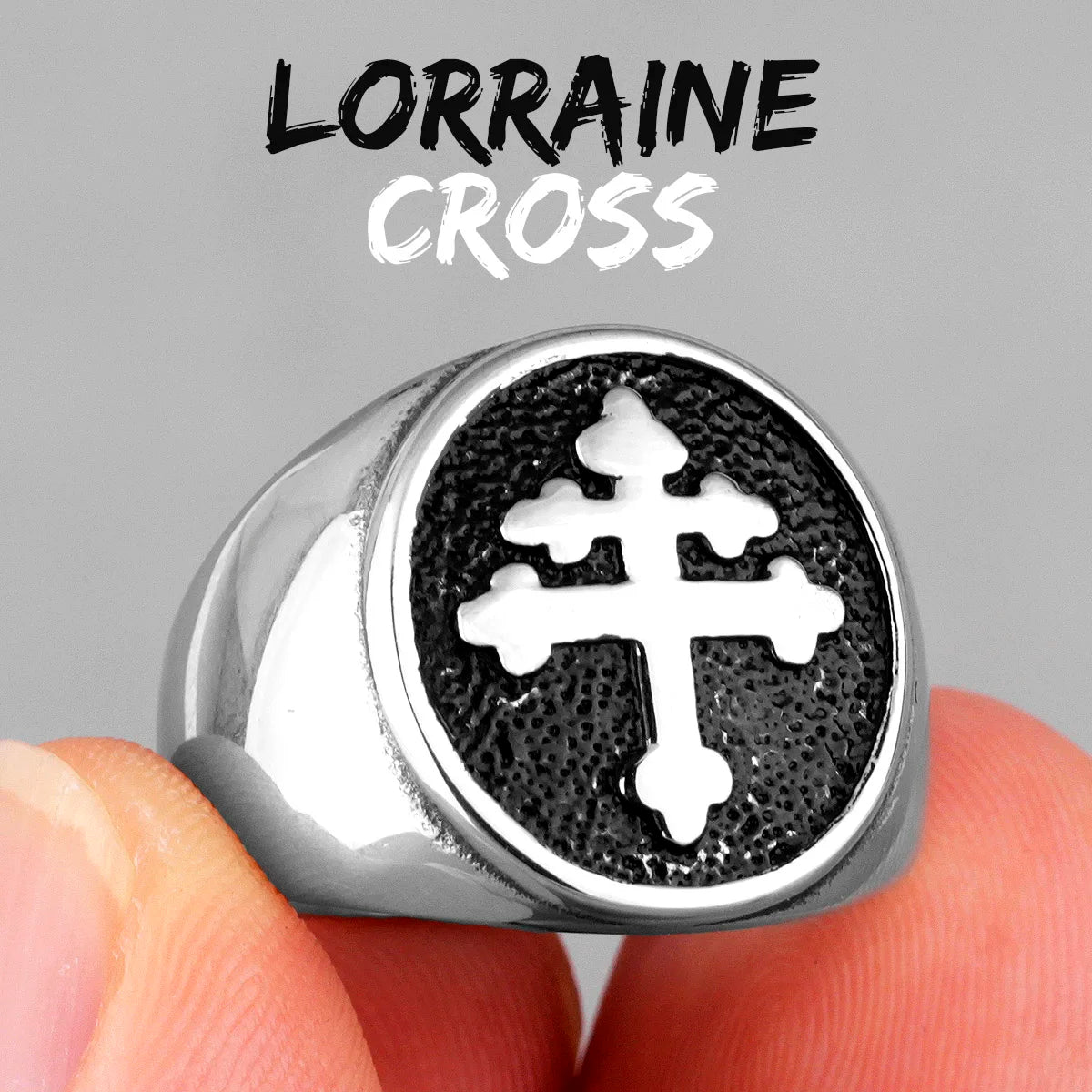 PENDRA Catholic Lorraine Cross Steel Ring