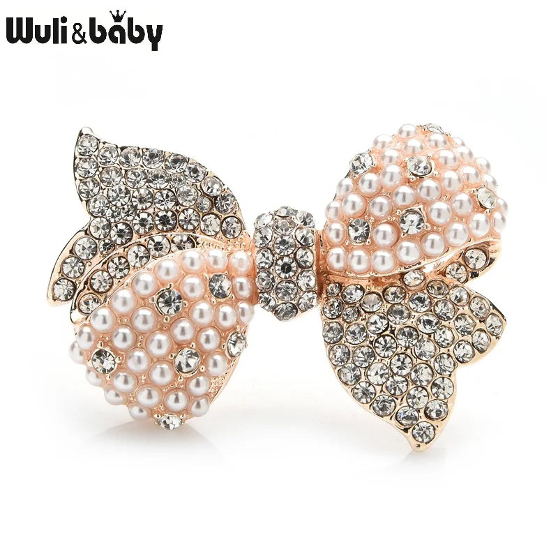 PENDRA Bellara Sparkling Rhinestone Pearl Bowknot Brooch
