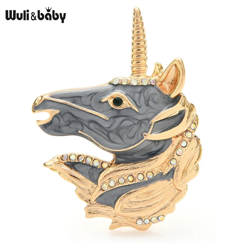 Wuli&baby Enamel Icorn Unicorn Horse Brooches For Women Men 2-color Animal Party Casual Brooch Pins Gifts