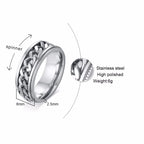 Men's Cuba Chain Spinner Ring  8mm Stainless Steel Wedding Band Silver Color Reliever Worry Rings Men Jewelry