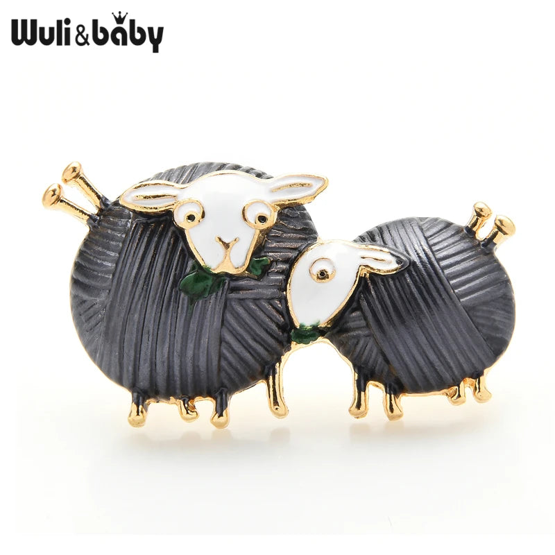 Wuli&baby Cute Eating Grass Couple Sheep Brooches Enamel 4-color Animal Party Casual Brooch Pins Gifts