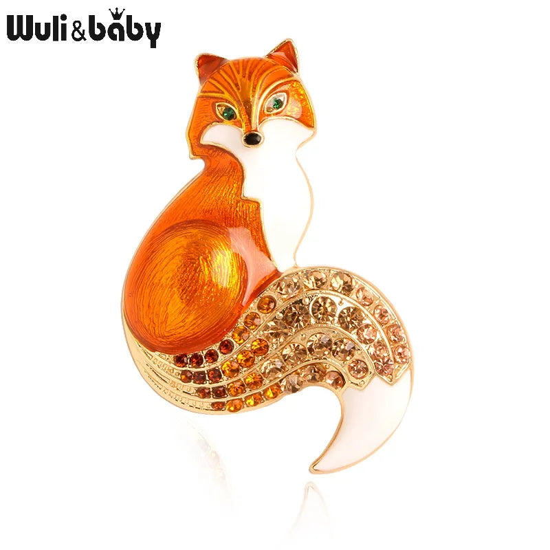 PENDRA Rhinestone Tail Fox Enamel Brooch