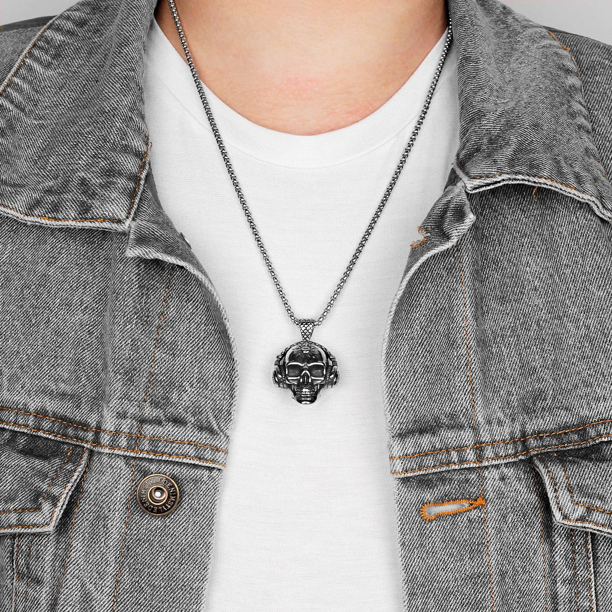 PENDRA Death Rock Headphone Steel Necklace