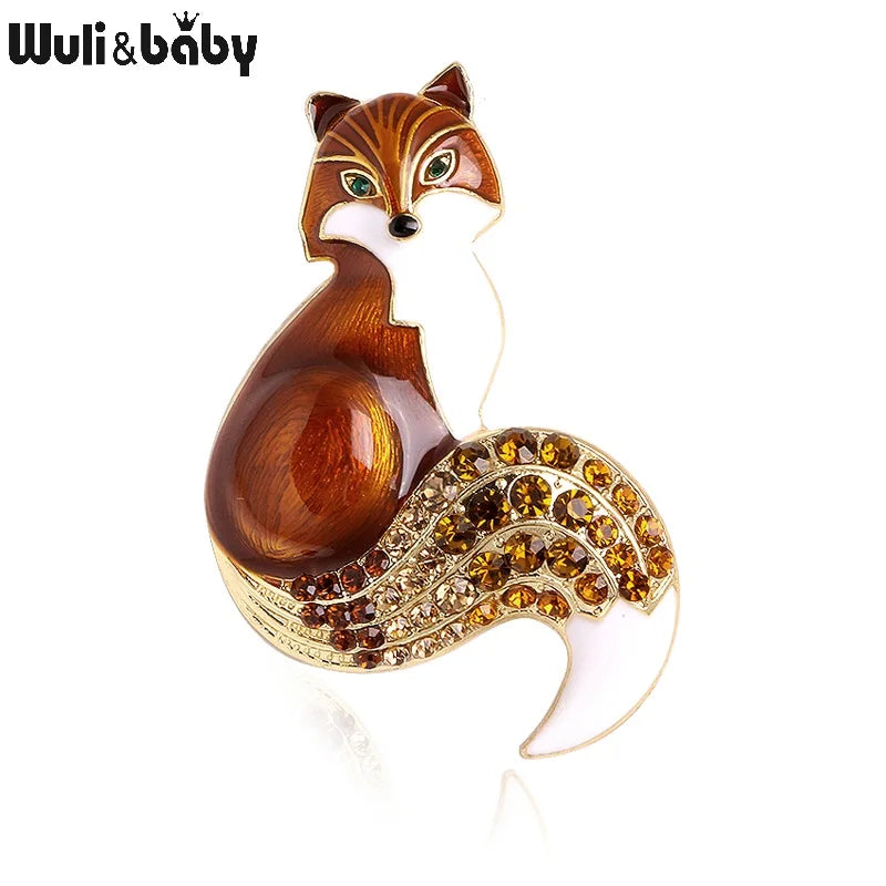 PENDRA Clever Fox Rhinestone Enamel Brooch