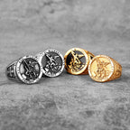 Archangel Saint Michael Exorcism Stainless Steel Mens Rings Punk Amulet for Male Boyfriend Jewelry Creativity Gift Wholesale