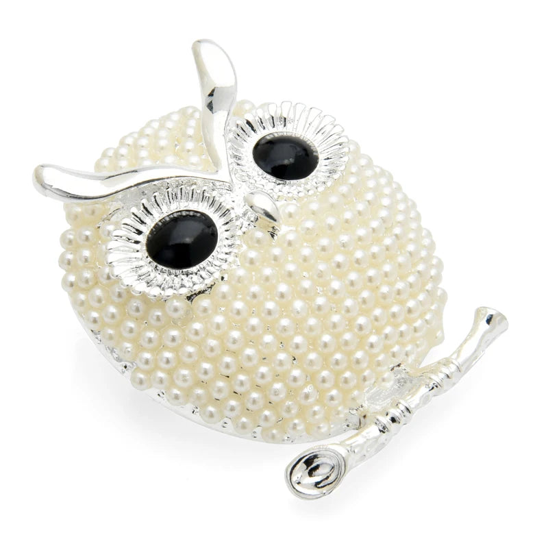 PENDRA Moon Owl Pearl Brooch