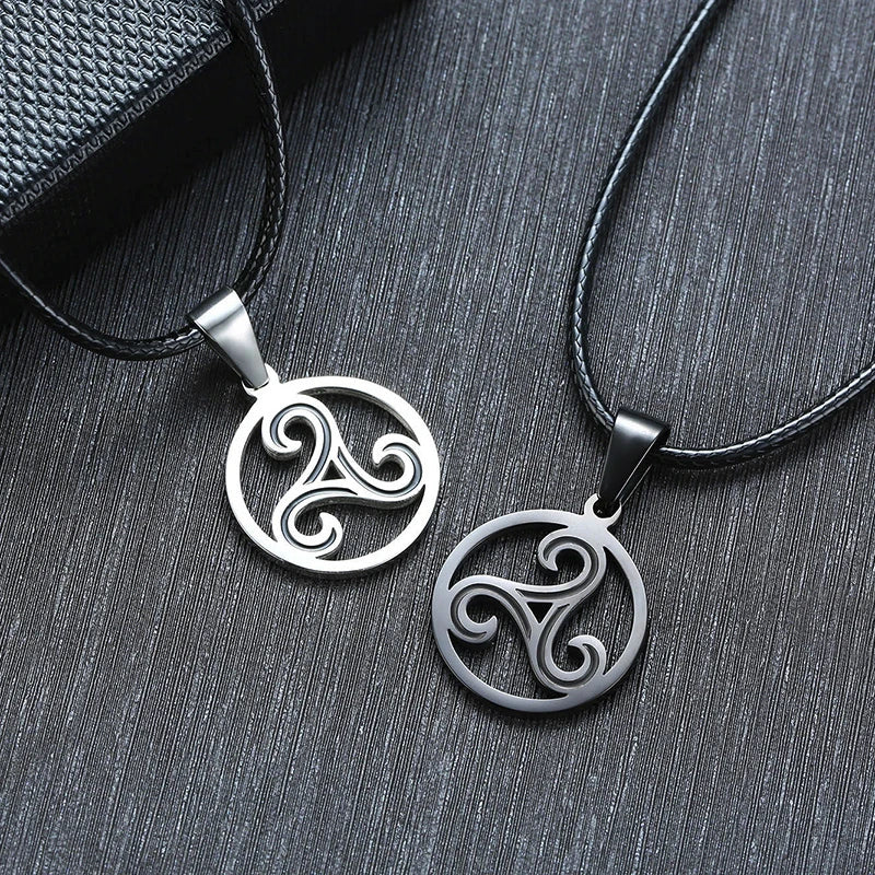 Triskelion Triple Spiral Pendant Triskele Necklace Stainless Steel Bbc Renaissance Unisex Jewelry