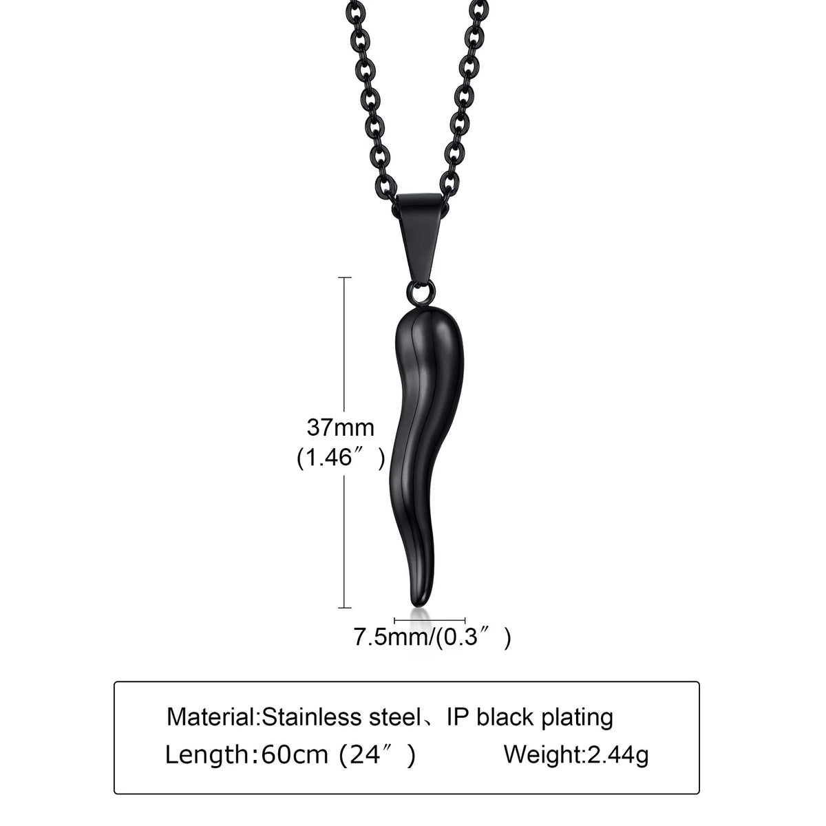 ITALIAN HORN Necklace , Stainless Steel Italian Cornicello Charm Pendant Necklaces, Unisex Men and Women Jewelry