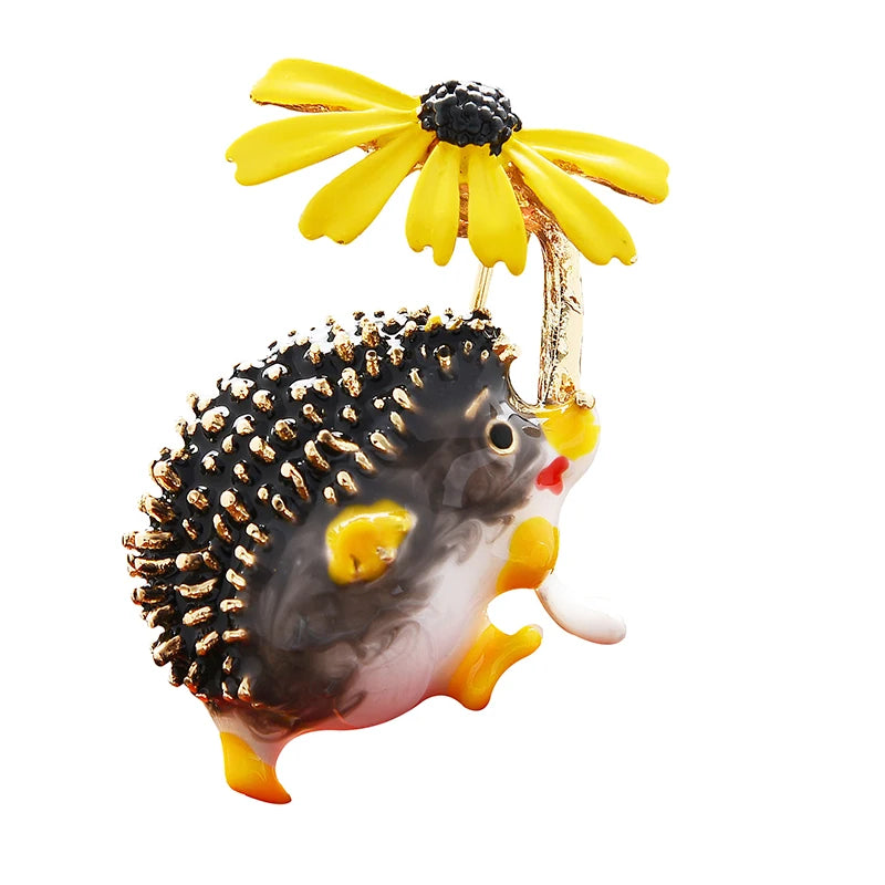 PENDRA Meadow Hedgehog Enamel Animal Brooch
