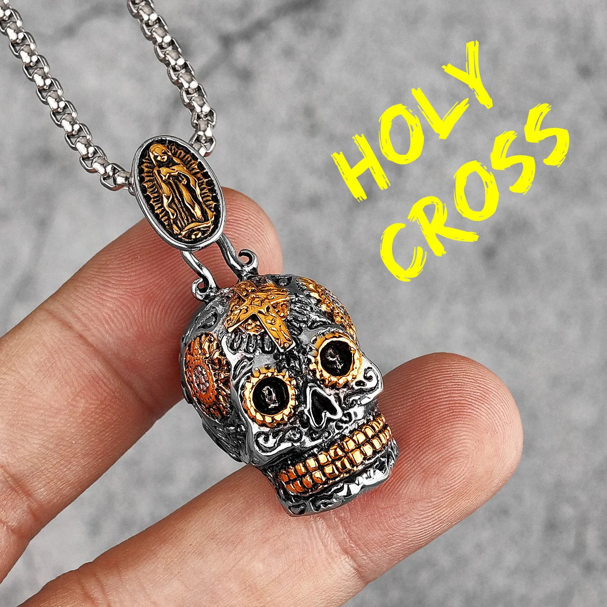 PENDRA Steampunk Cross Skull Steel Necklace