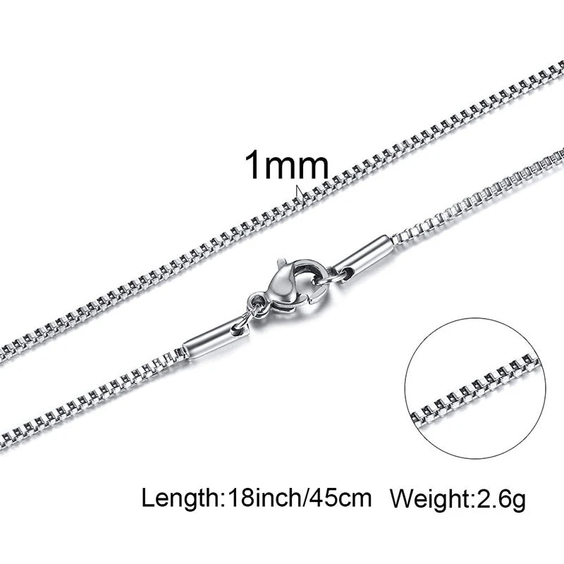 1/2/3mm Box Chain Necklaces for Men Women,Delicate Square Stainless Steel Chains Links Collars,Jewelry Gift 18To24 Inch