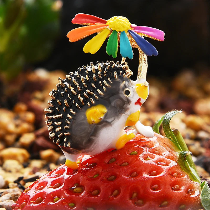 PENDRA Meadow Hedgehog Enamel Animal Brooch