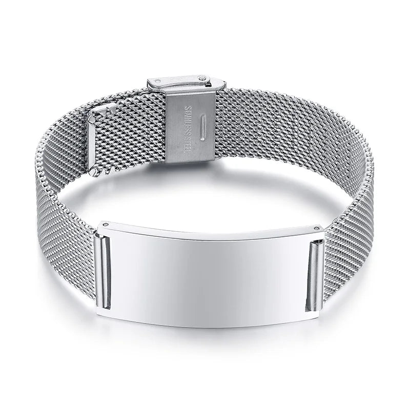Personalized Couple Bracelet for Men Women,Stainless Steel Adjustable Mesh Watch Bands Bangle,Custom Best Friend Couple Gift