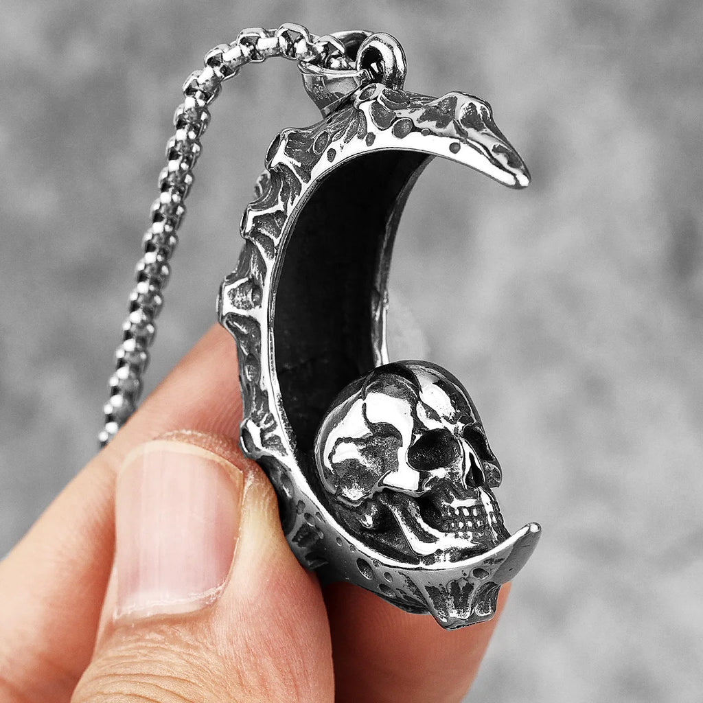 Moon Skull Stainless Steel Men Necklaces Pendants Chain Gothic Punk Unique for Boyfriend Male Jewelry Creativity Gift Wholesale