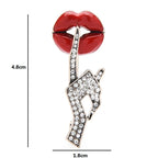 PENDRA Crystal Women Hand Gesture Red Enamel Lip Brooch