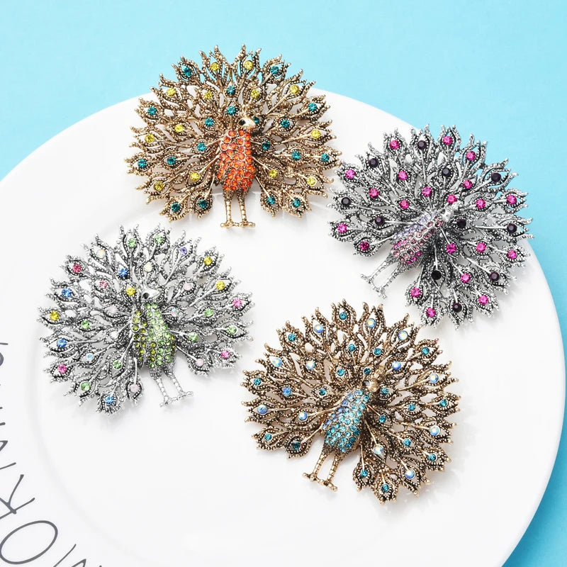 PENDRA Sparkling Peacock Multicolor Brooch