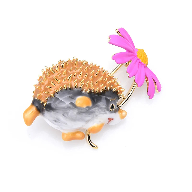 PENDRA Meadow Hedgehog Enamel Animal Brooch