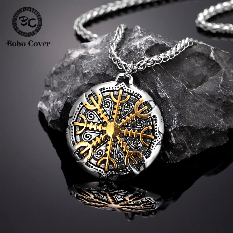 PENDRA Viking Trident Gold Steel Necklace