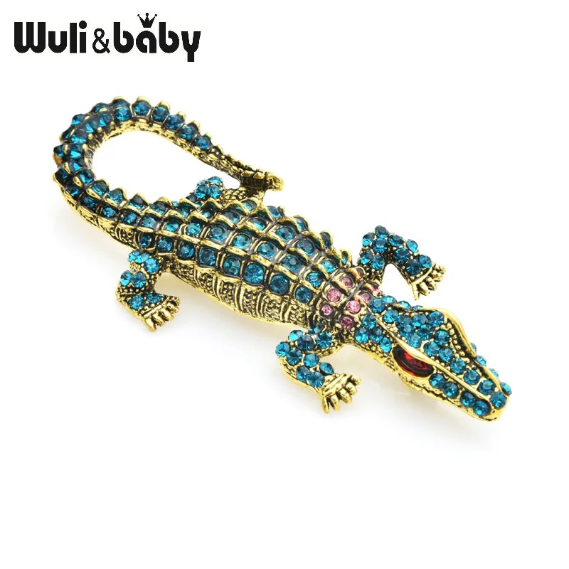 PENDRA Classic Crocodile Rhinestone Animal Brooch